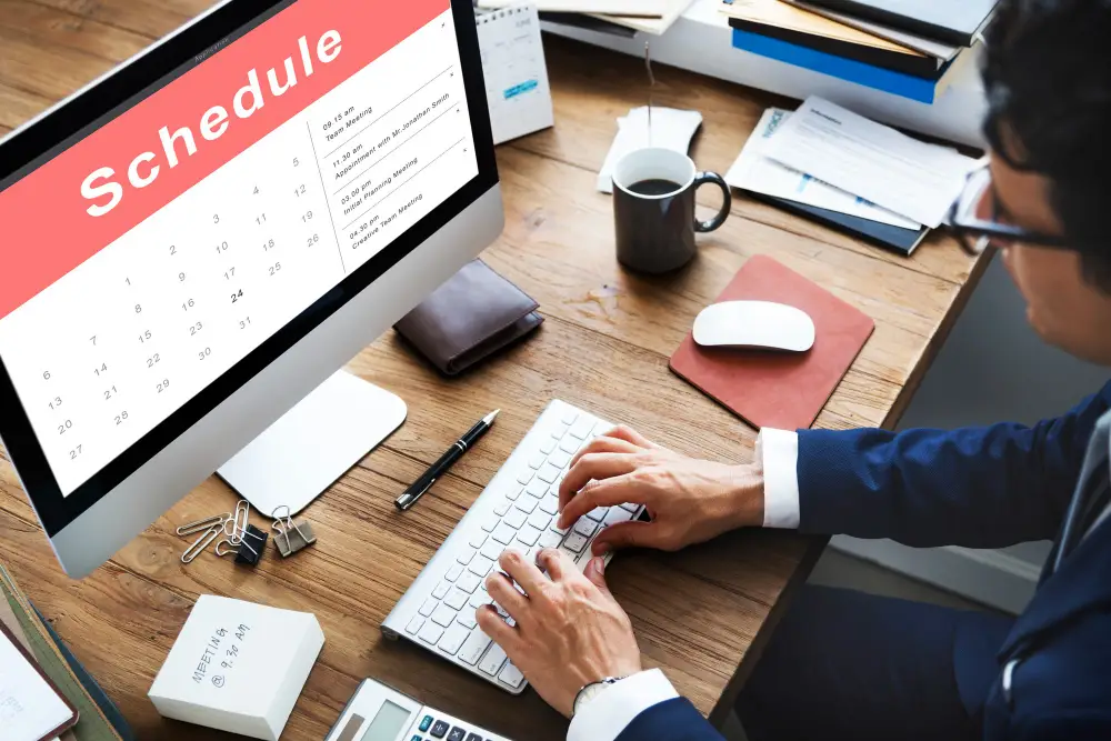 Clients scheduling a consultation at a modern office